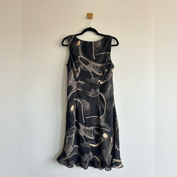 VTG 90s Abstract Swirl 2 Piece Set Size 12 Sheer Button Blouse Midi Slip Dress - Picture 3 of 6